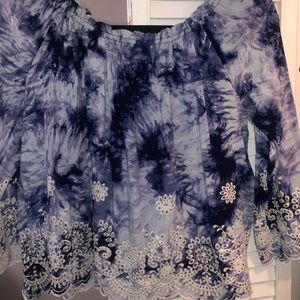 ☆ blue tie dye off the shoulder shirt ☆